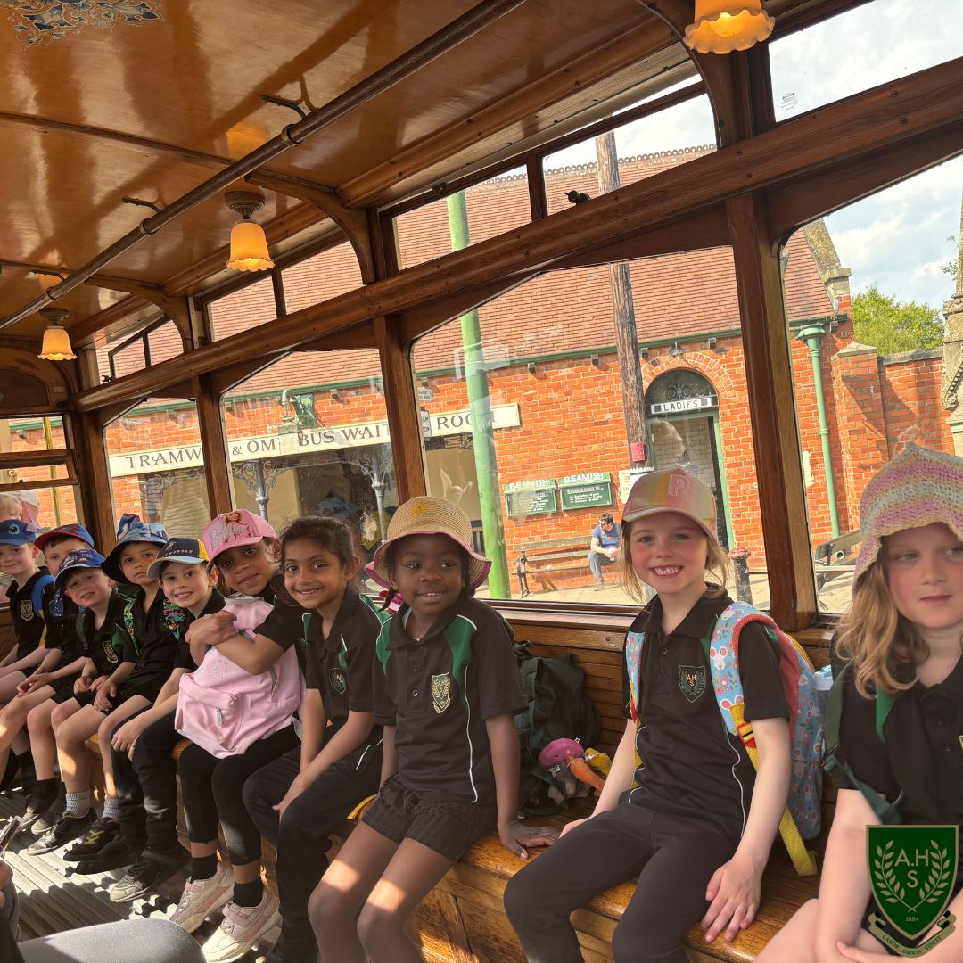Children riding on the tram